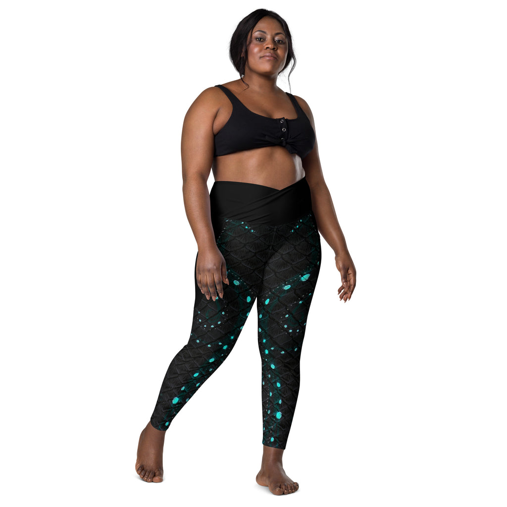Twilight Tide Cross Waist Leggings with Pockets