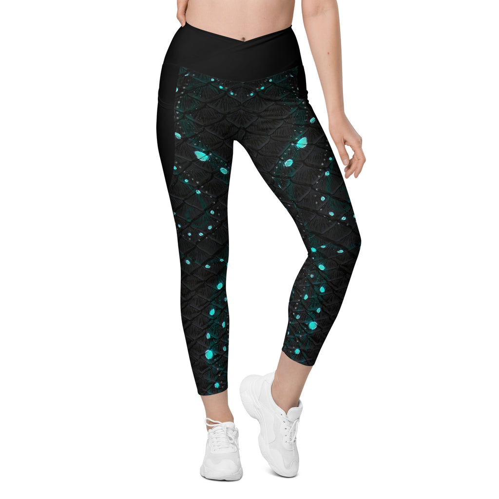Twilight Tide Cross Waist Leggings with Pockets