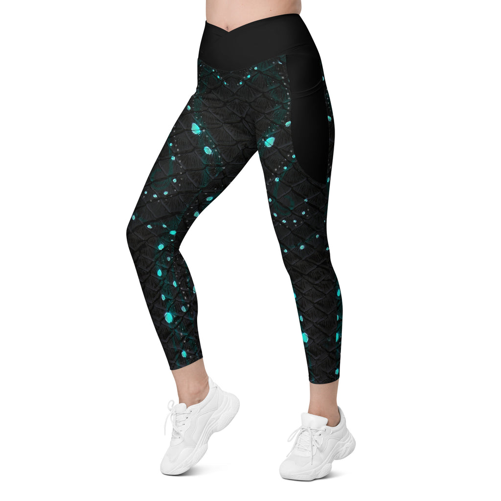 Twilight Tide Cross Waist Leggings with Pockets