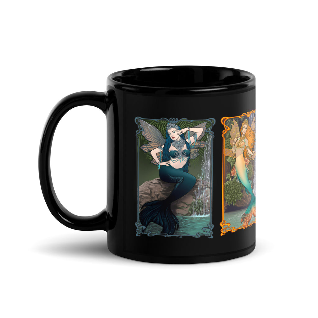 Finbella Fairy Mermaid Black Glossy Mug