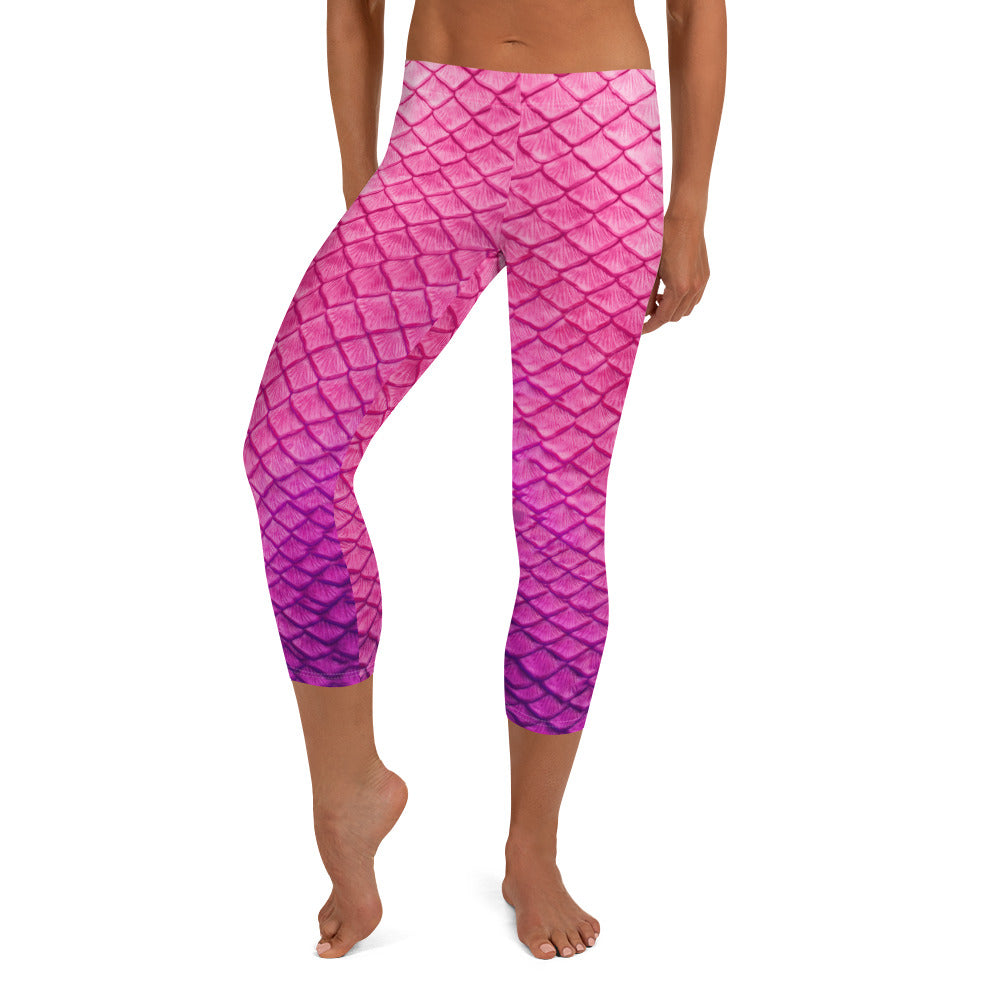 Plumeria Pink Capri Leggings