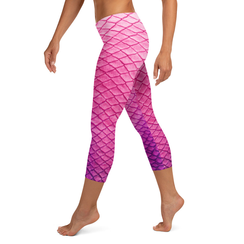Plumeria Pink Capri Leggings