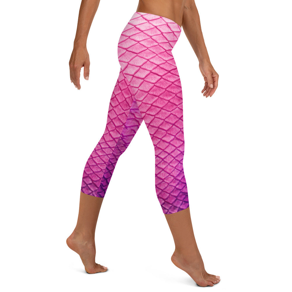 Plumeria Pink Capri Leggings