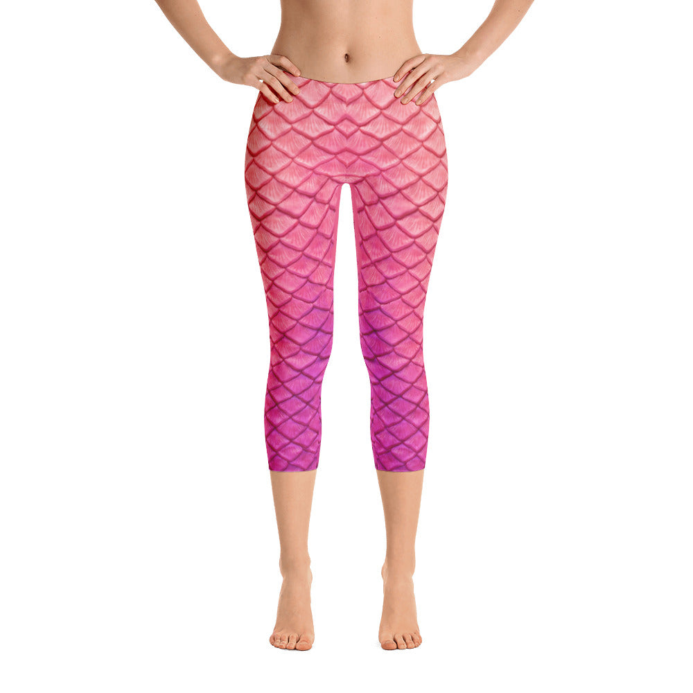 Plumeria Pink Capri Leggings