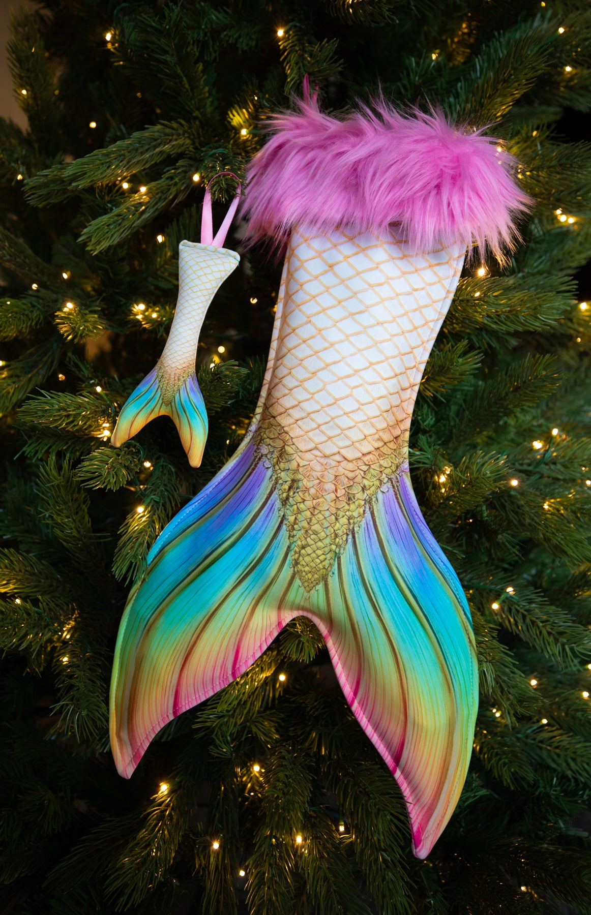 Pegasus Christmas Stocking (Pink fur) and Fabric Christmas Ornament
