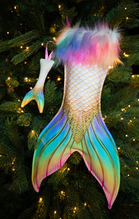 Pegasus Christmas Stocking (Rainbow fur) and Fabric Christmas Ornament