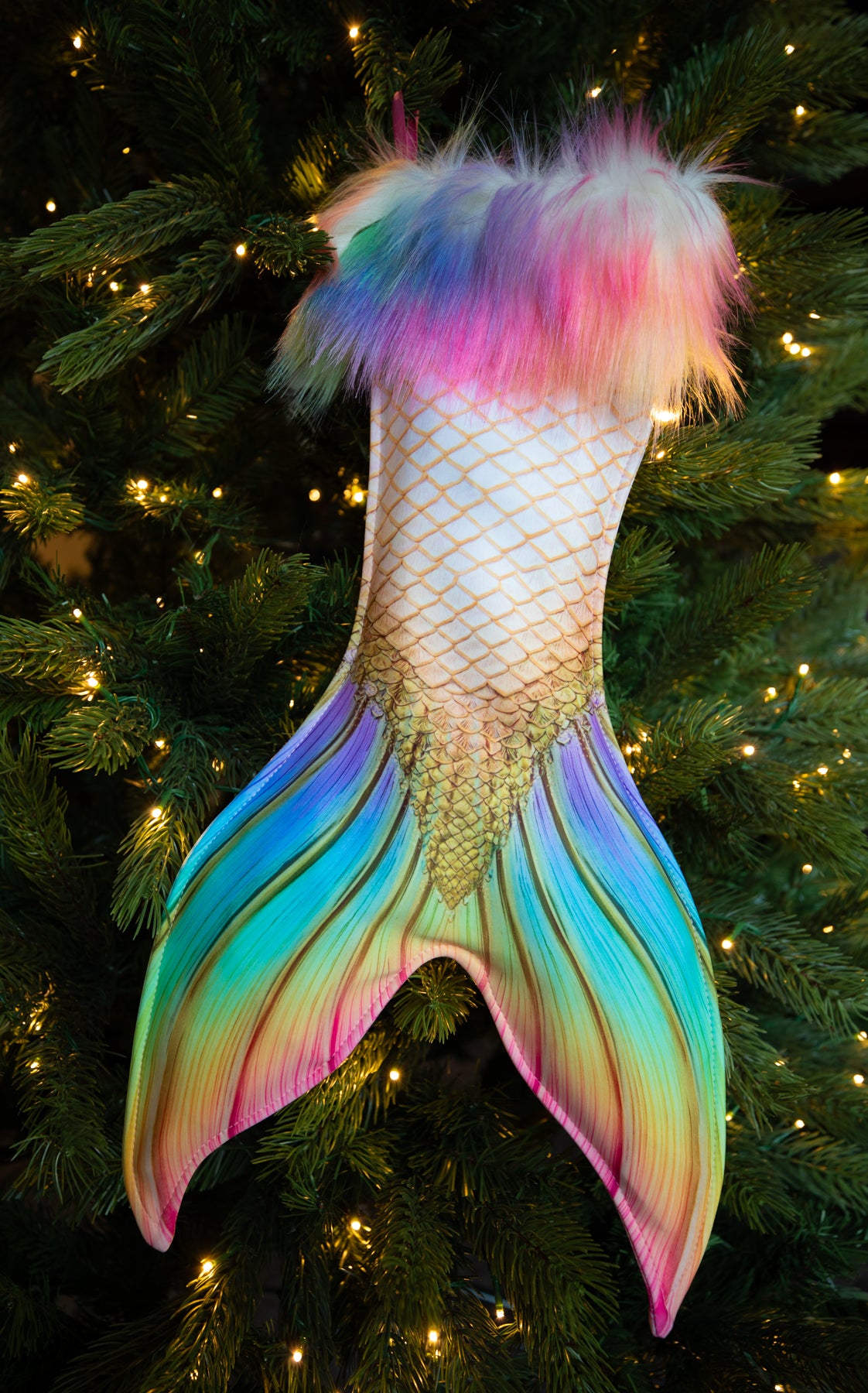 Pegasus Christmas Stocking, Rainbow fur