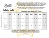 Fabric tail size chart in inches